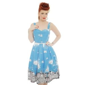 Lindy Bop Bernice Paris Border Swing Dress Retro 50's Size 8